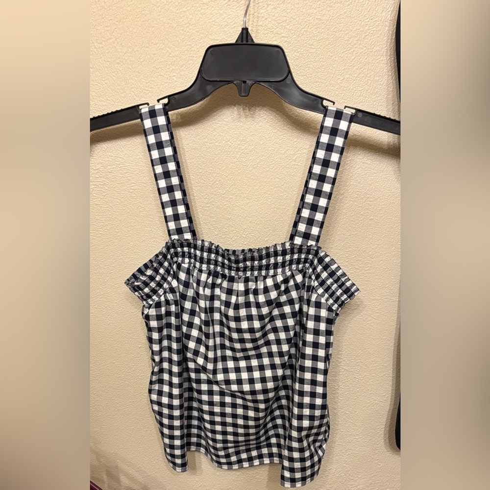 J. Crew Navy and White Gingham Sleeveless Top